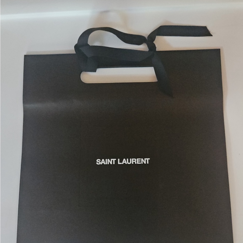 Saint Laurent Black Paper Shopping Bag with Ribbon Handles